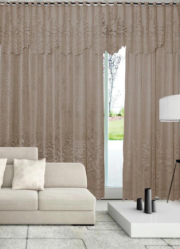 Lar e Lazer - Cortina com Bandô Renda Marrom 350x220 cm