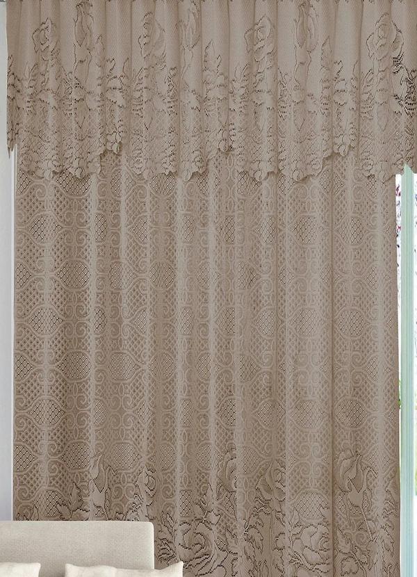 Lar e Lazer - Cortina com Bandô Renda Marrom 350x220 cm 2