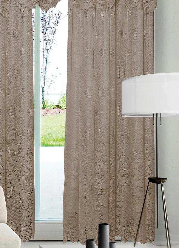 Lar e Lazer - Cortina com Bandô Renda Marrom 350x220 cm 3