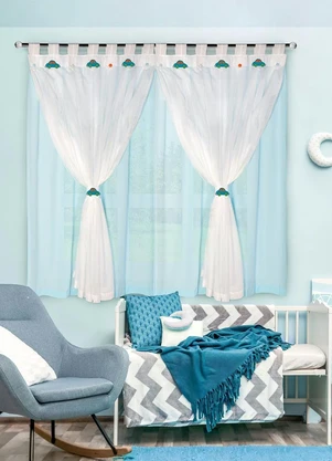 Lar e Lazer - Cortina com Voil Azul 200x180 cm - LAR E LAZER