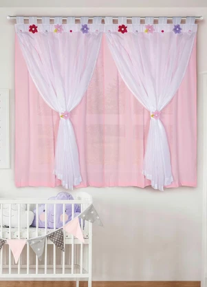 Lar e Lazer - Cortina com Voil Rosa 200x180 cm - LAR E LAZER