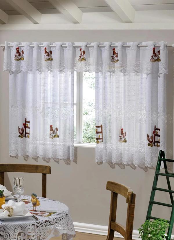 Lar e Lazer - Cortina para Cozinha Renda Branca 220x120 cm