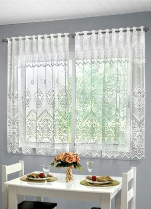 Lar e Lazer - Cortina para Cozinha Renda Branca 235x150 cm - LAR E LAZER