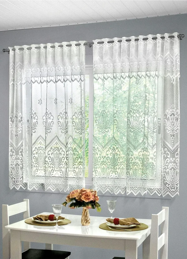Lar e Lazer - Cortina para Cozinha Renda Branca 235x150 cm