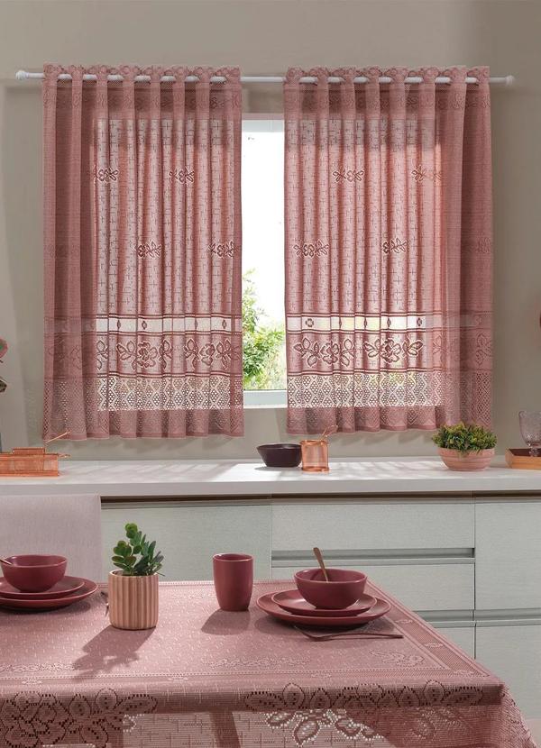 Lar e Lazer - Cortina para Cozinha Renda Rosê 220x130 cm