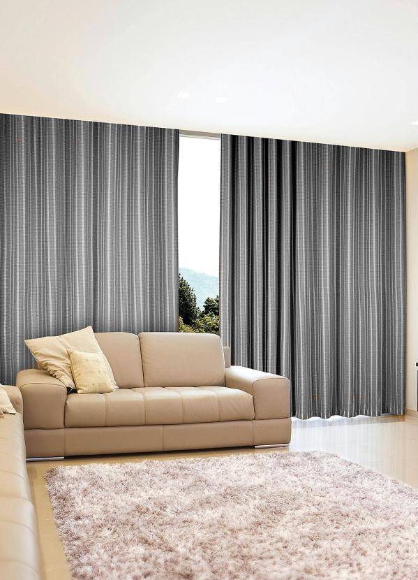 Lar e Lazer - Cortina Rústica Listrada Cinza 280x230 cm