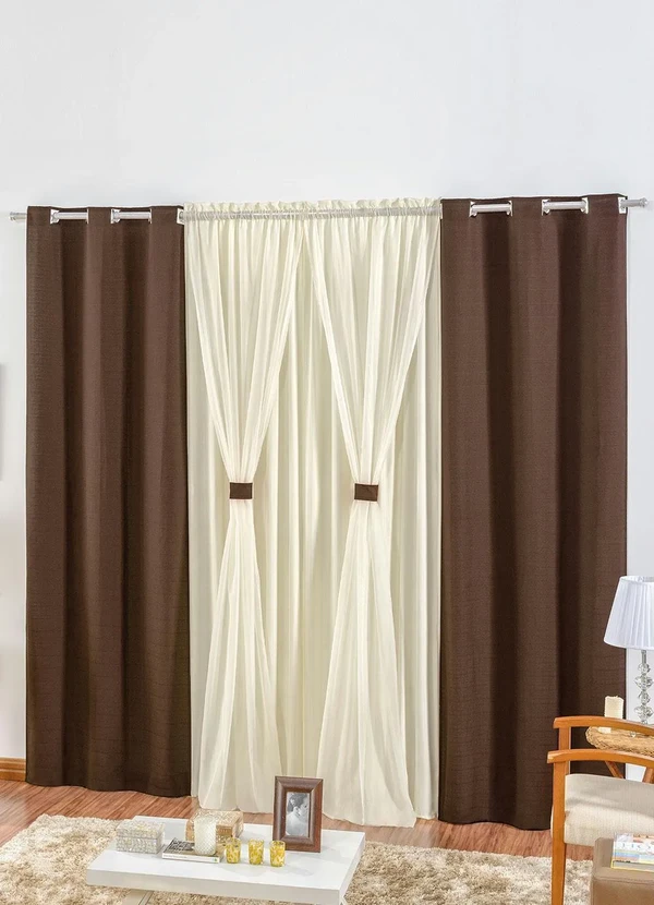 Lar e Lazer - Cortina Rústica Marrom 270x170 cm