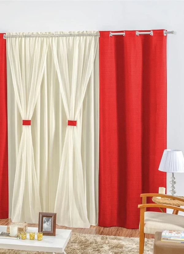 Lar e Lazer - Cortina Rústica Vermelha 270x170 cm 3