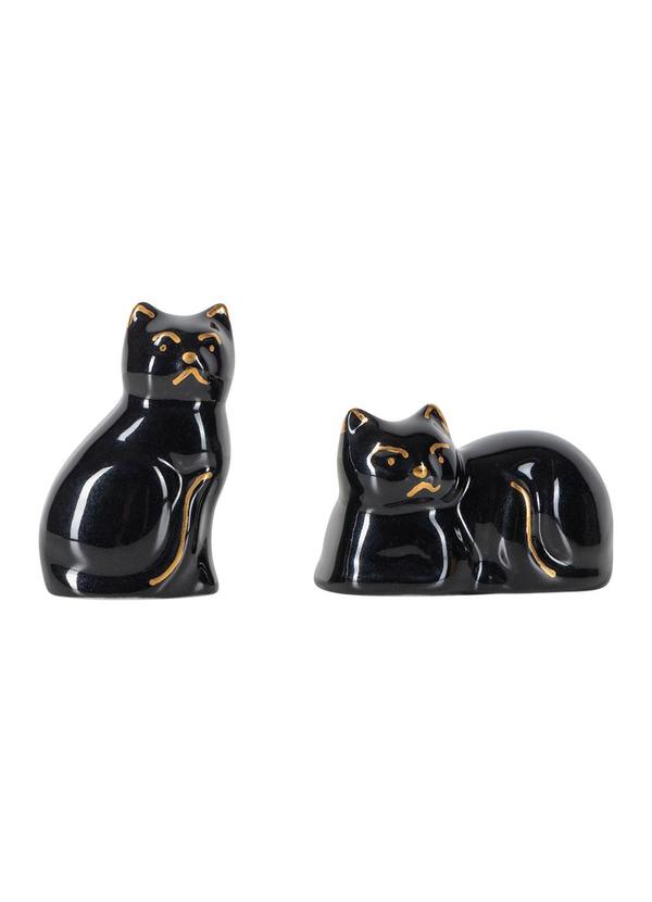 Lar e Lazer - Casal de Gatos Pretos com Detalhe Dourado 1