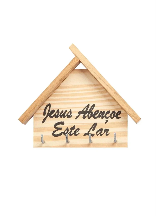 Lar e Lazer - Porta Chaves Jesus Madeira 1 Peça