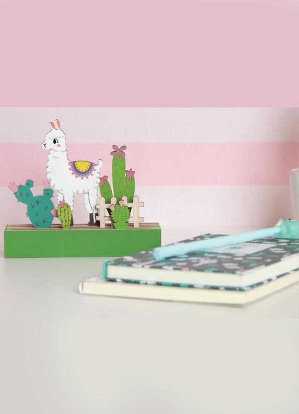Quintess - Decorativo Lhama com Cactos Verde