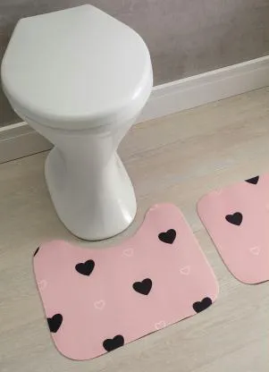 Lar e Lazer - Jogo de Banheiro Corações Rosa 2 Peças - LAR E LAZER