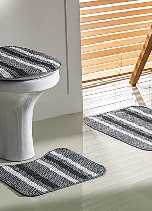 Lar e Lazer - Jogo de Banheiro Preto e Cinza 3 Peças - LAR E LAZER