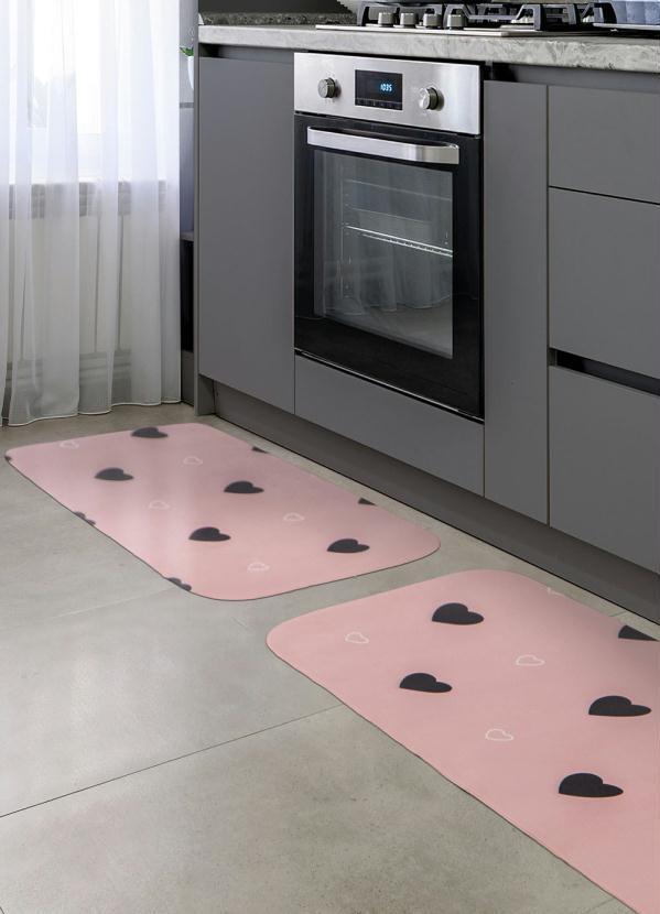 Lar e Lazer - Jogo de Tapetes Cozinha Corações Rosa 2 Peças 2