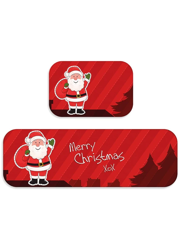 Lar e Lazer - Jogo de Tapetes Cozinha Feliz Natal 2 Peças 2