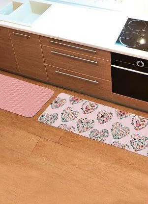 Lar e Lazer - Jogo Tapetes de Cozinha Corações Florais 2 Peças - LAR E LAZER
