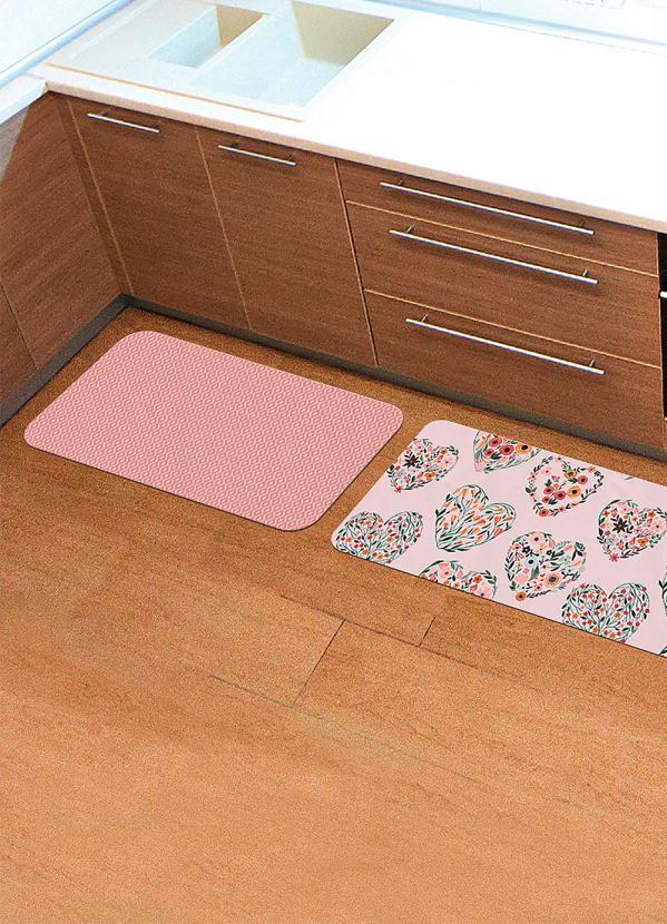 Lar e Lazer - Jogo Tapetes de Cozinha Corações Florais 2 Peças 2