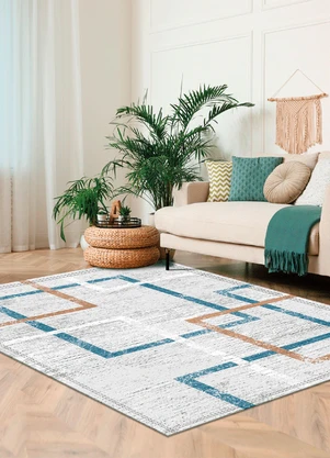 Lar e Lazer - Tapete Abstrato Azul 100x135 cm - LAR E LAZER