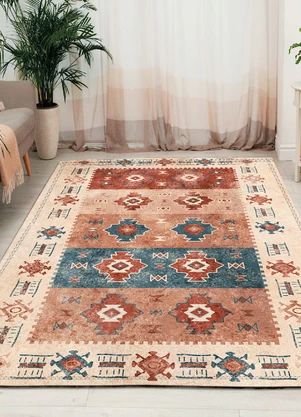 Lar e Lazer - Tapete Abstrato Bege 100x135 cm - LAR E LAZER