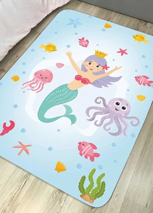 Lar e Lazer - Tapete Infantil Antiderrapante Sereia 95x130 cm - LAR E LAZER