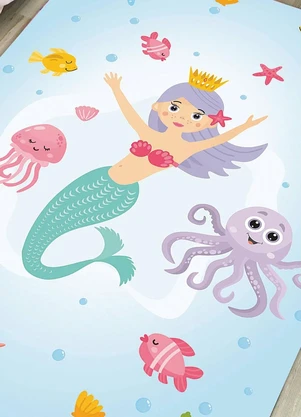 Lar e Lazer - Tapete Infantil Antiderrapante Sereia 95x130 cm - LAR E LAZER