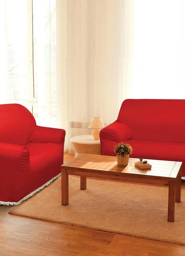 Lar e Lazer - Capa para Sofá 2 e 3 Lugares Vermelha 2 Peças 3