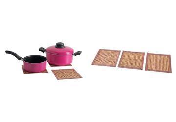 Kit Suporte de Panelas Em Bambu 3 Peas