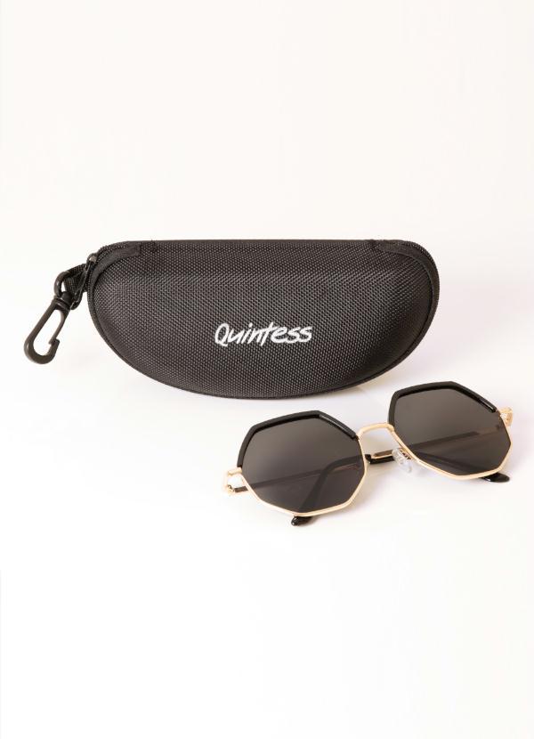 Quintess - Óculos de Sol Geométrico Preto com Dourado 4