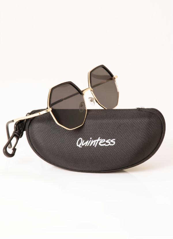 Quintess - Óculos de Sol Geométrico Preto com Dourado 5