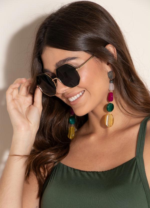 Quintess - Óculos de Sol Geométrico Preto com Dourado 6