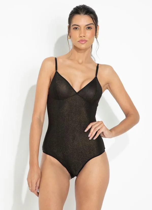 Alma Dolce - Body PretoBrilhoso com Alças Reguláveis