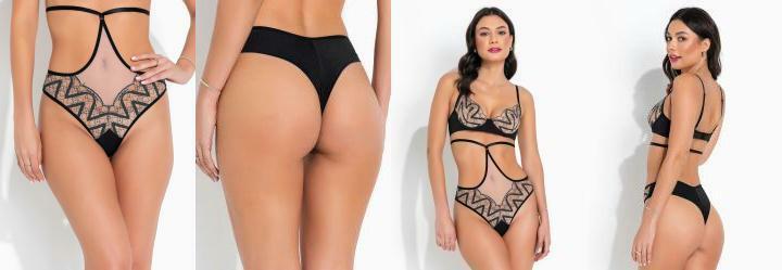 Calcinha Preta de Renda e Transparncia