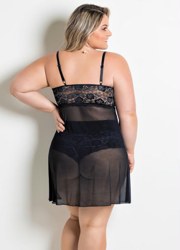 Alma Dolce - Camisola Plus Size em Tule Preta 2