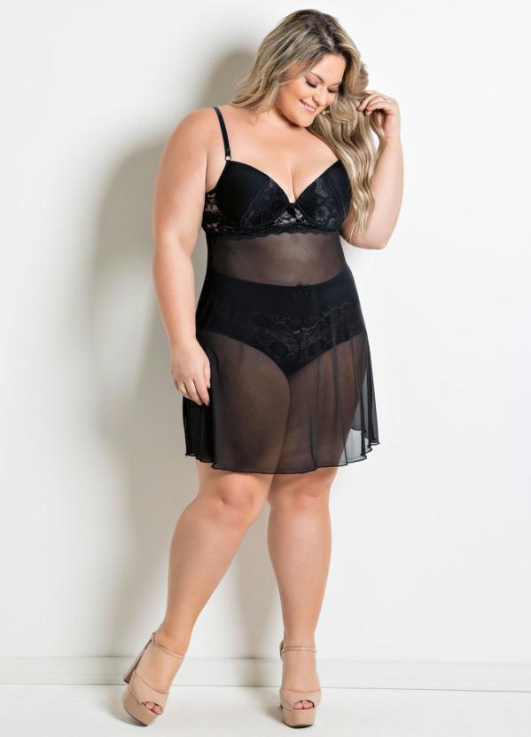 Alma Dolce - Camisola Plus Size em Tule Preta 4
