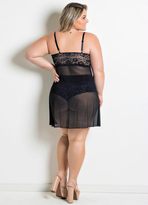 Alma Dolce - Camisola Plus Size em Tule Preta 5