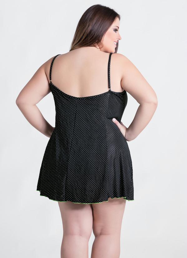 Outlet - Camisola Plus Size Preta e Poá com Fenda Frontal 2