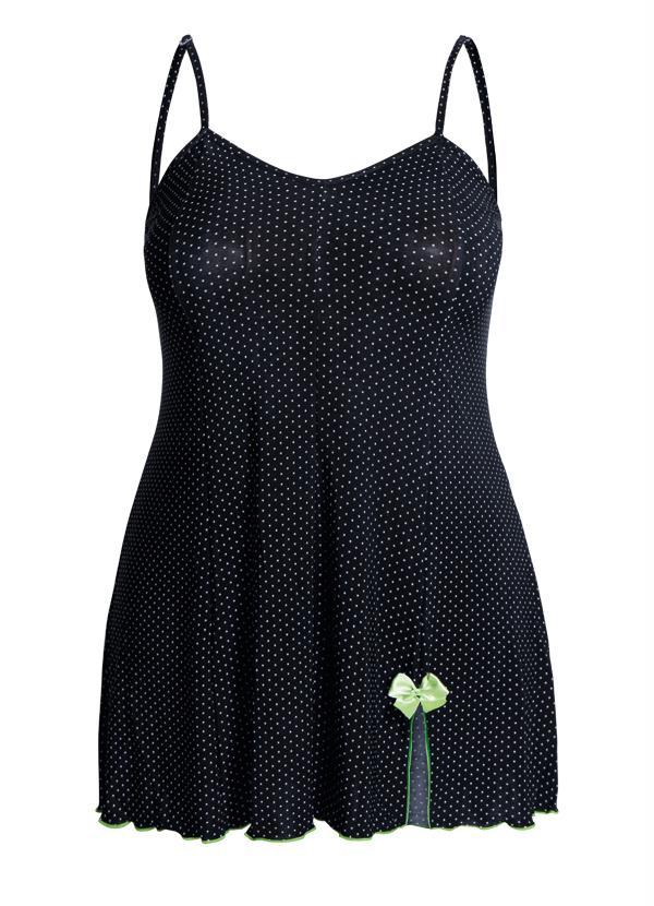 Outlet - Camisola Plus Size Preta e Poá com Fenda Frontal 4