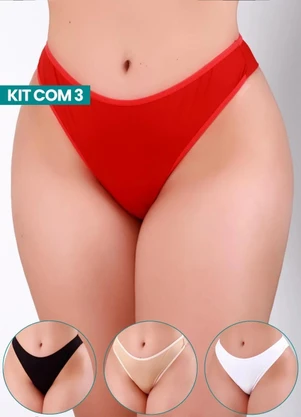 Dukali - Calcinhas Fio Duplo Poliamida - Kit 3 Multicores - DUKALI