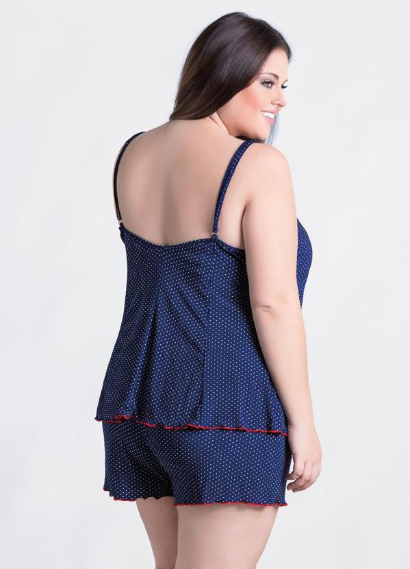 Alma Dolce - Baby Doll Azul e Poá Plus Size com Fenda 2