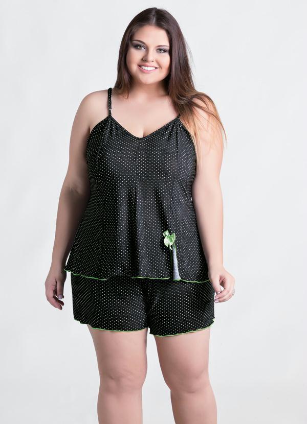 Alma Dolce - Baby Doll Preto e Poá Plus Size com Fenda 2