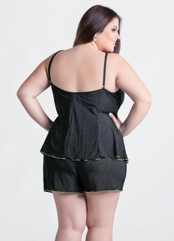 Alma Dolce - Baby Doll Preto e Poá Plus Size com Fenda 3