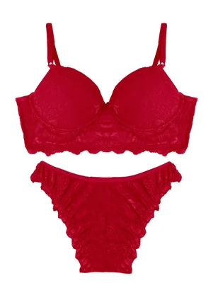 Rovitex - Conjunto Lingerie Feminina em Renda Vermelho - ROVITEX