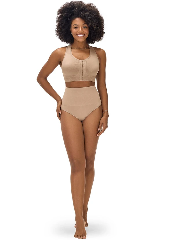 Zee Rucci - Sutiã Modelador Nadador Fechamento Frontal Bege 3