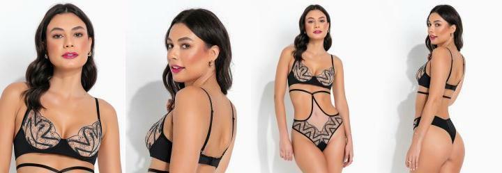 Suti Preto com Renda Transparente e Aro