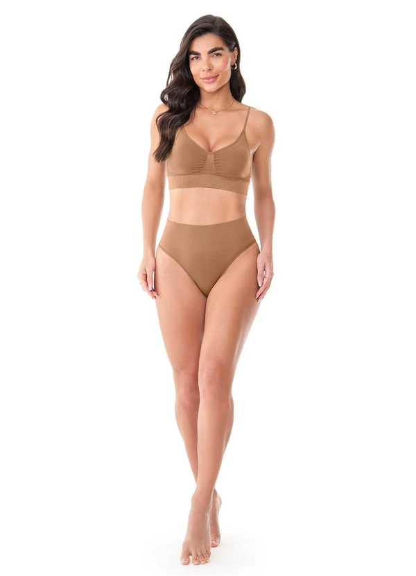 Zee Rucci - Calcinha Tanga Cós Alto sem Costura Bege 3