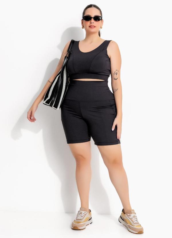 Top Fitness Preto em Malha Zero Transpar�ncia Forrado