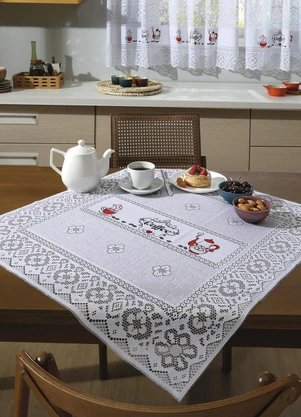 Santista - Toalha de Chá Quadrada Branca Café - SANTISTA