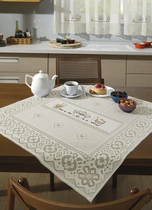 Santista - Toalha de Chá Quadrada Valência Marfim Café - SANTISTA