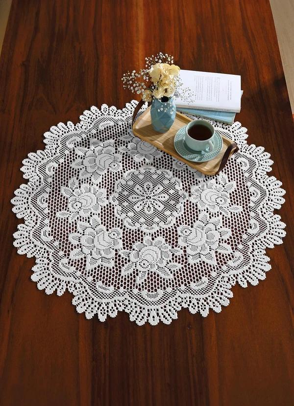 Lar e Lazer - Toalha de Chá Redonda Artesanal Branca 75cm 1