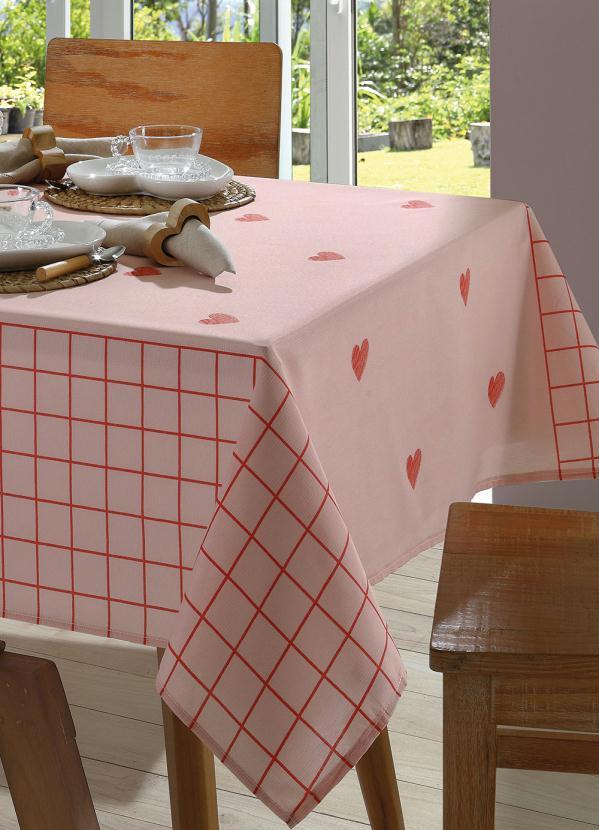 Mundo Lar - Toalha de Mesa Quadrada Coração Rosa 140x140 Cm 3